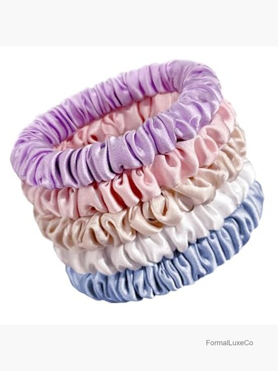 Silk Hair Ties 100% Mulberry Skinny Scrunchies No Damage Soft 5 Pack main image 6